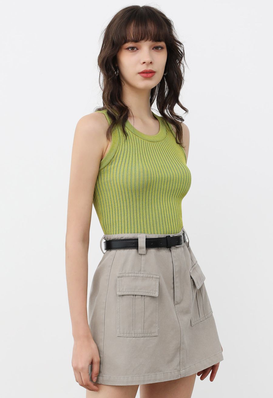 Stripe Texture Knit Tank Top in Green
