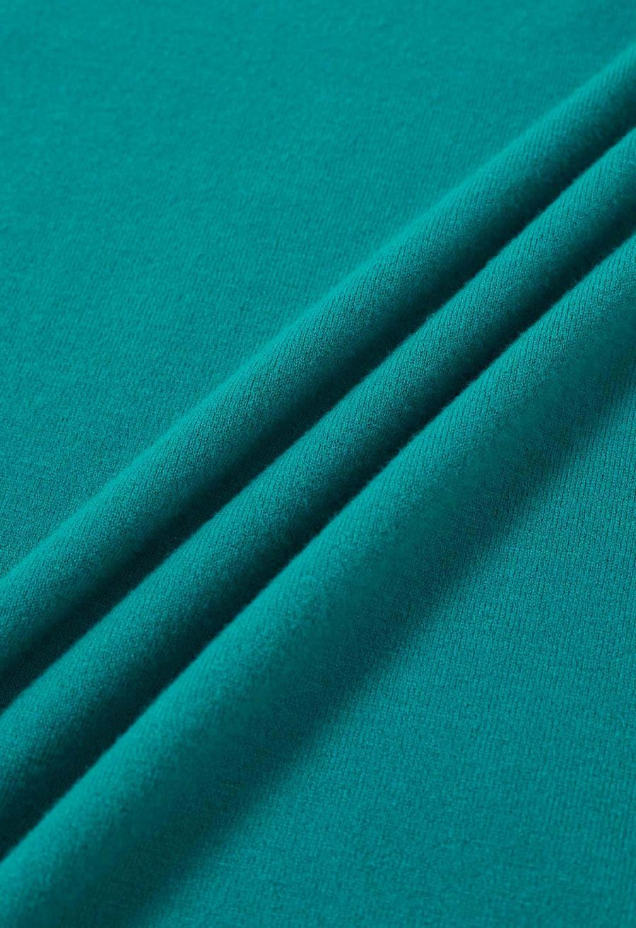 Solid Color Cap Sleeves Knit Top in Turquoise