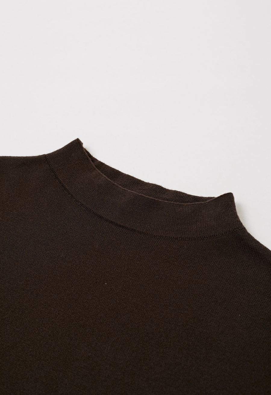 Solid Color Cap Sleeves Knit Top in Brown