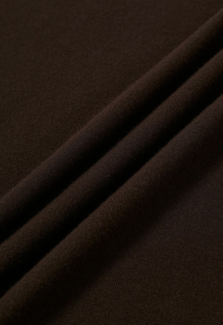 Solid Color Cap Sleeves Knit Top in Brown