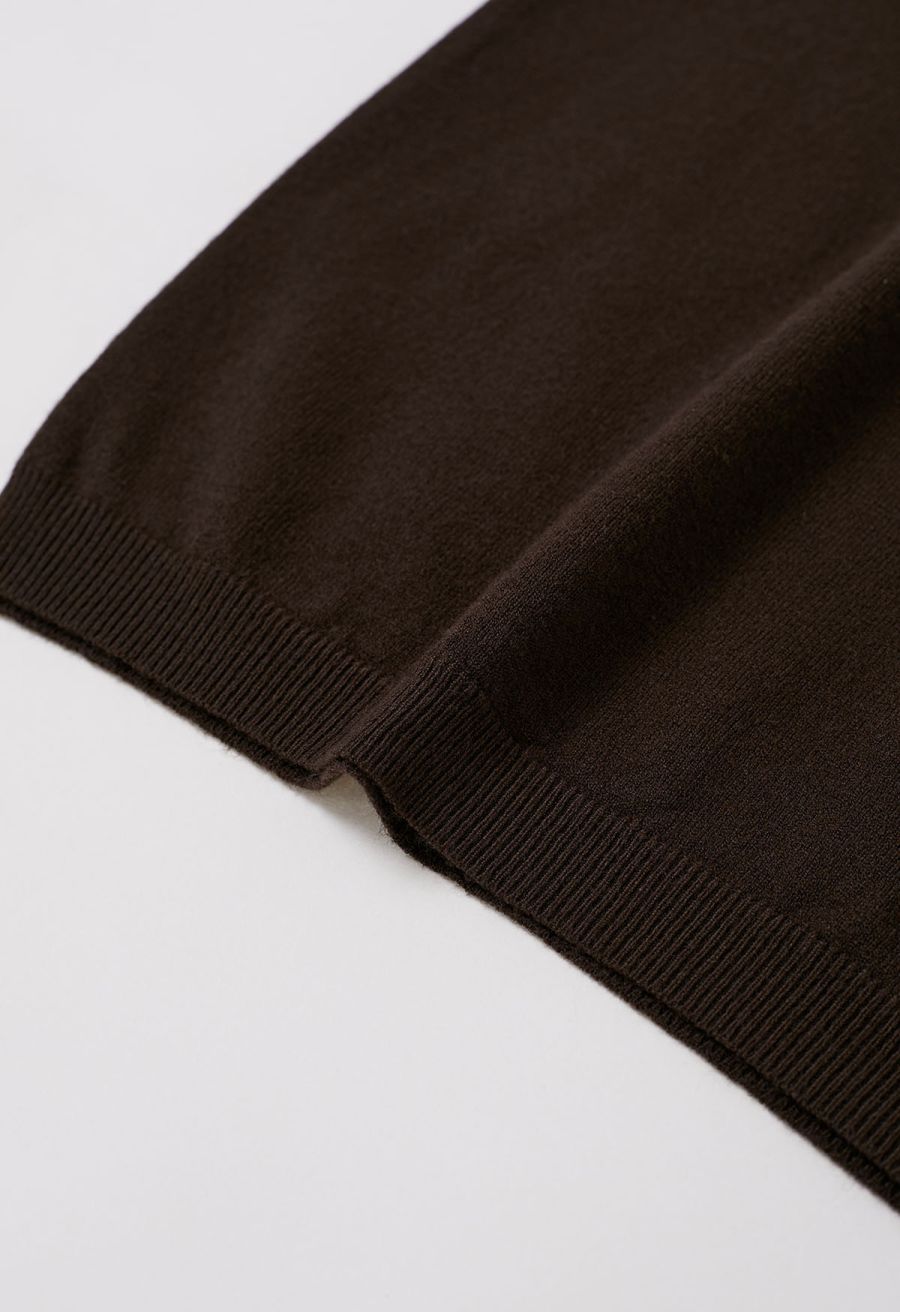 Solid Color Cap Sleeves Knit Top in Brown