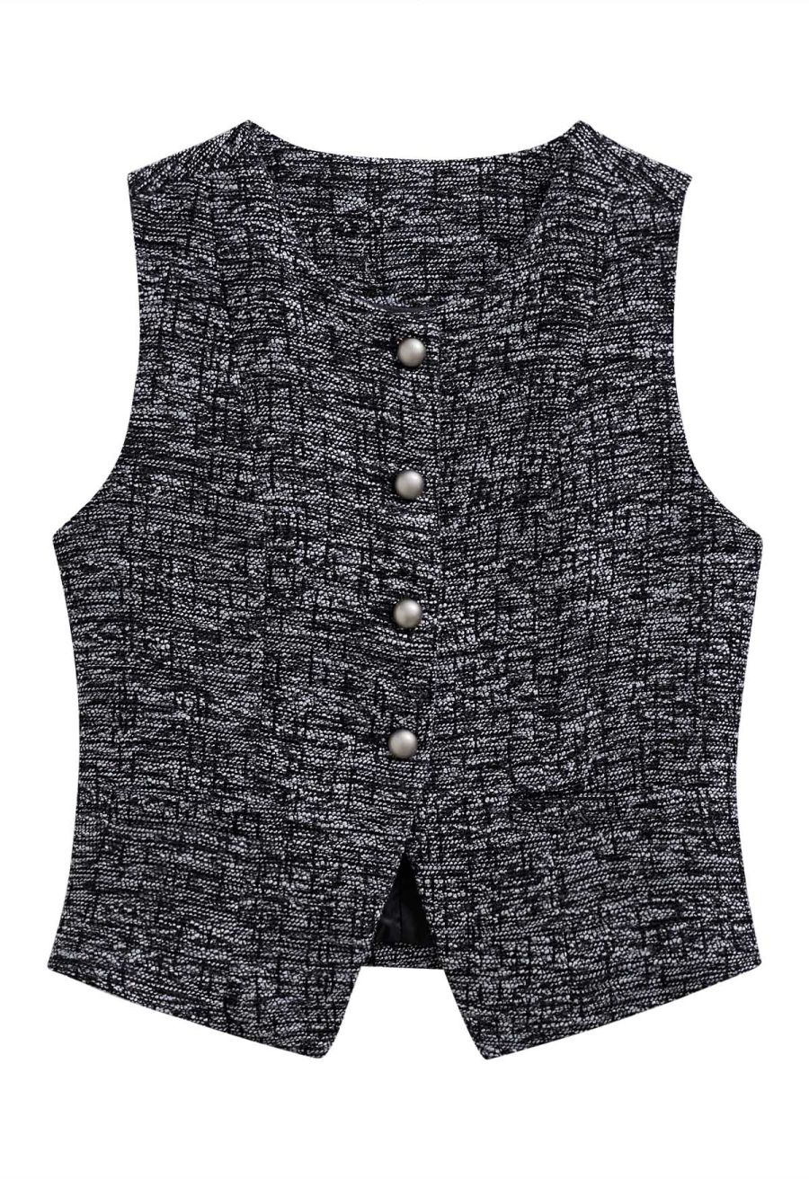 Swanky Button Down Tweed Vest in Black