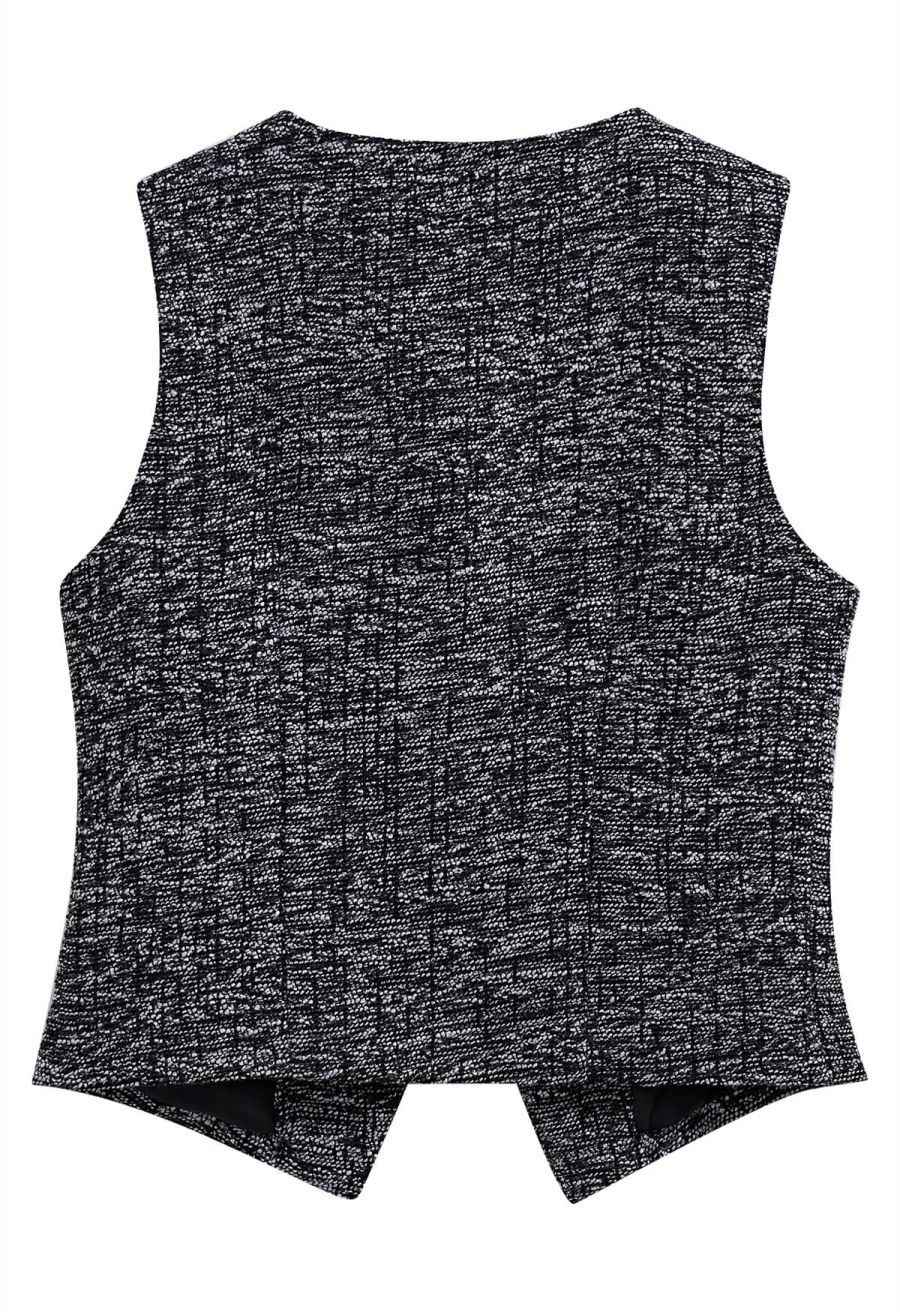 Swanky Button Down Tweed Vest in Black