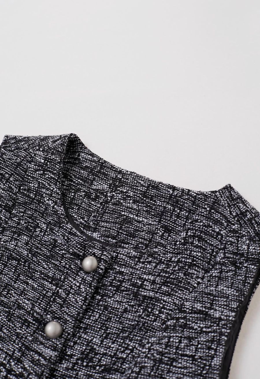 Swanky Button Down Tweed Vest in Black