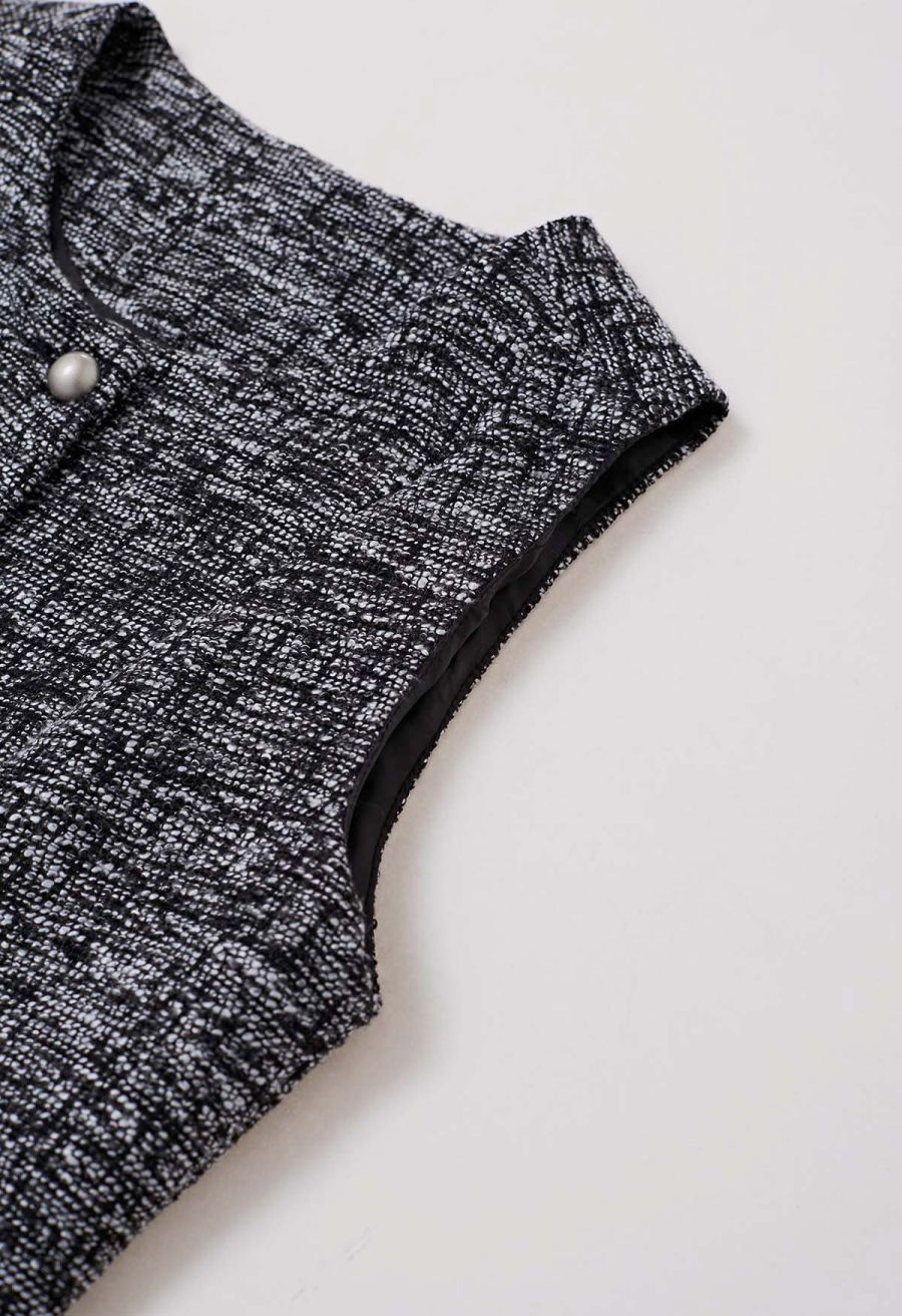 Swanky Button Down Tweed Vest in Black