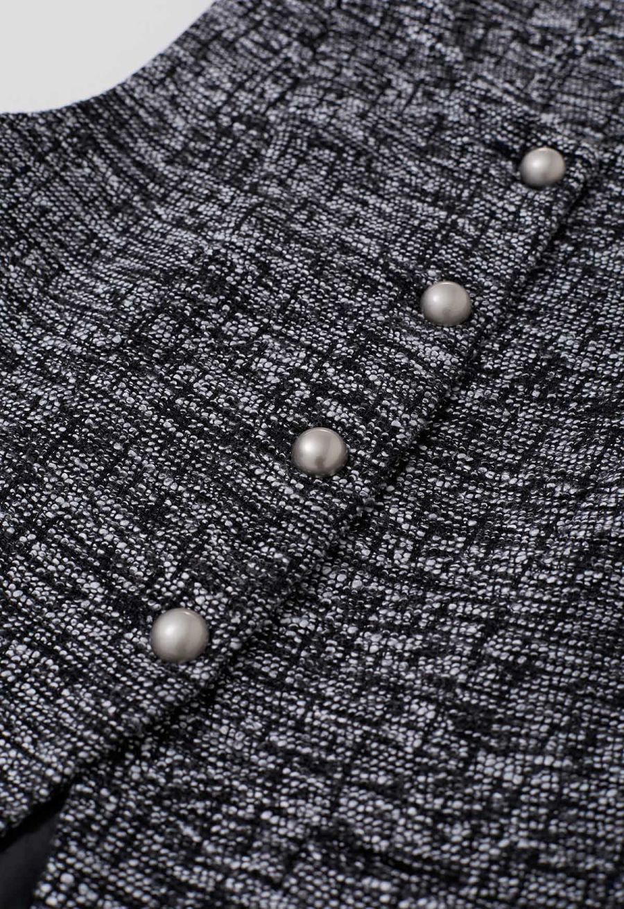 Swanky Button Down Tweed Vest in Black
