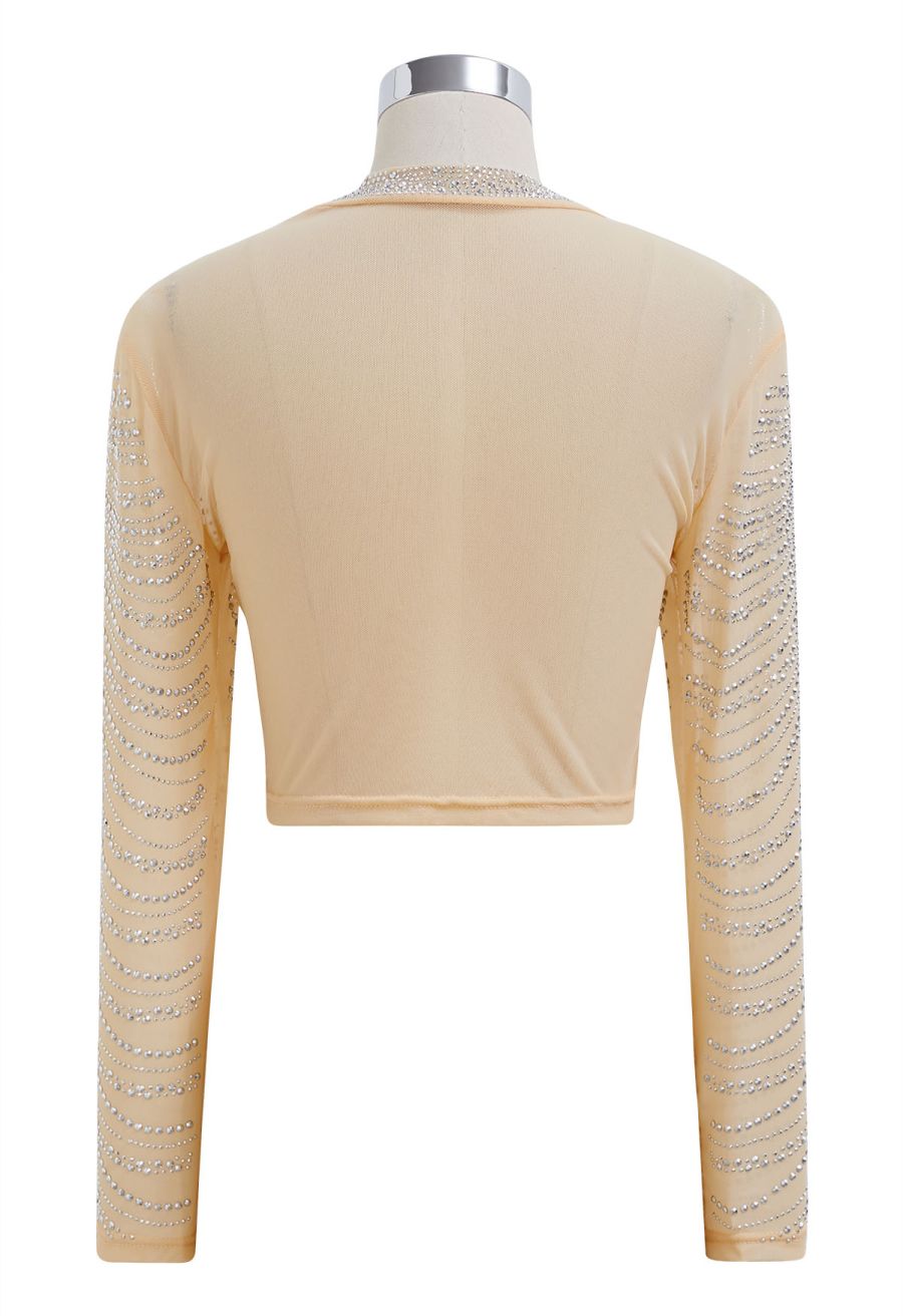 Rhinestone Embellished Soft Mesh Crop Top in Nude