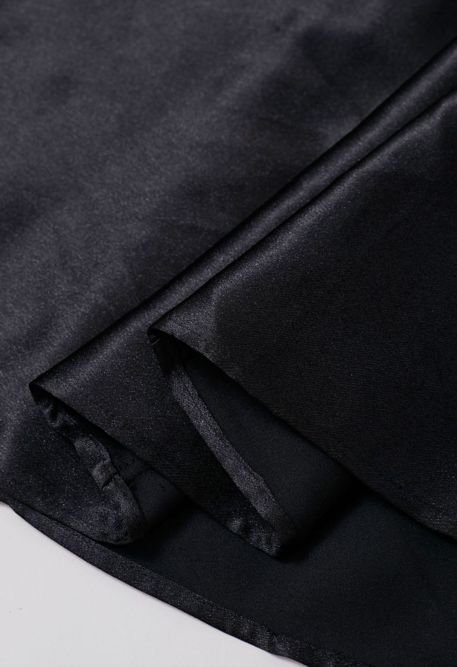 Glossy A-Line Midi Skirt in Black