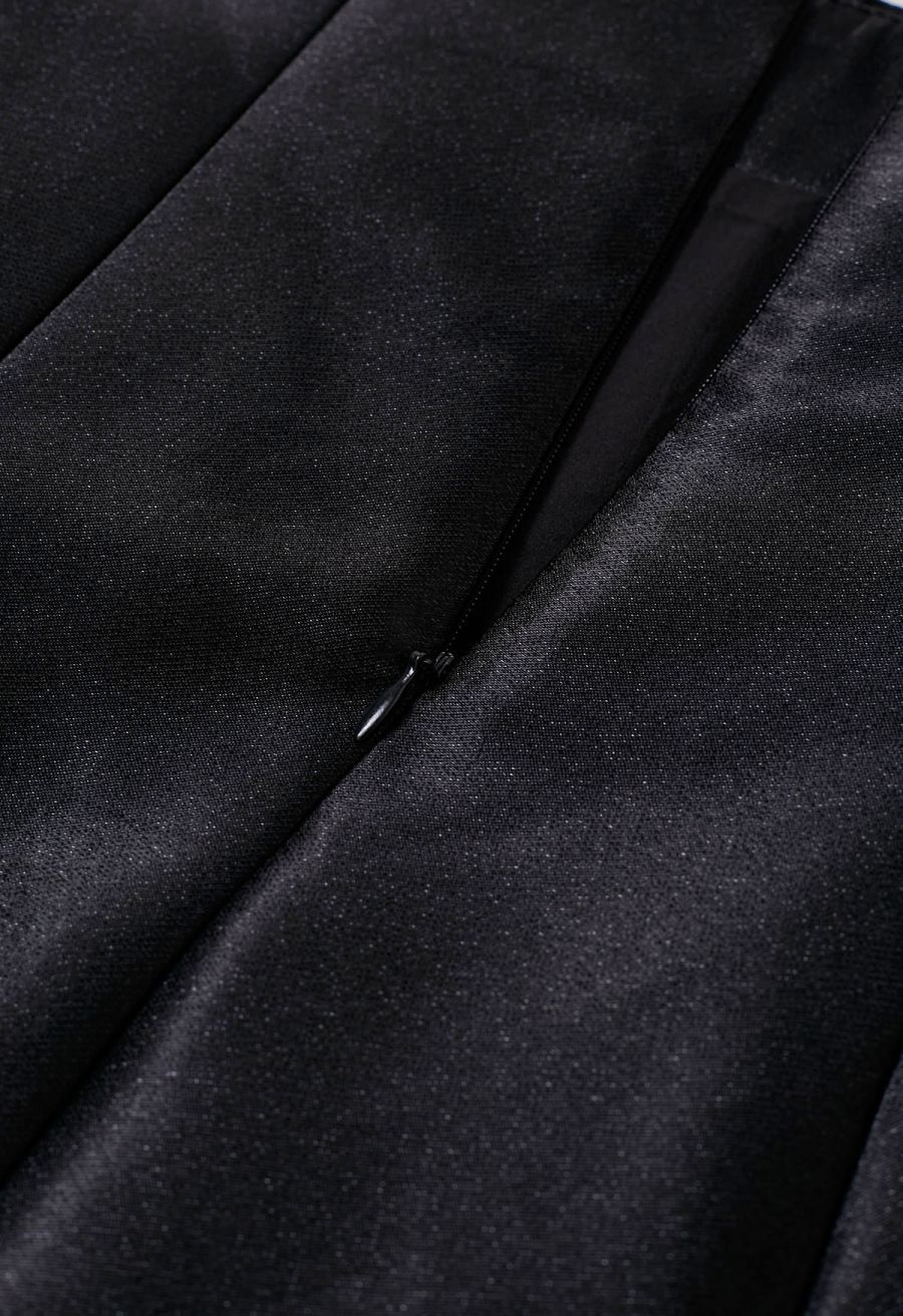Glossy A-Line Midi Skirt in Black