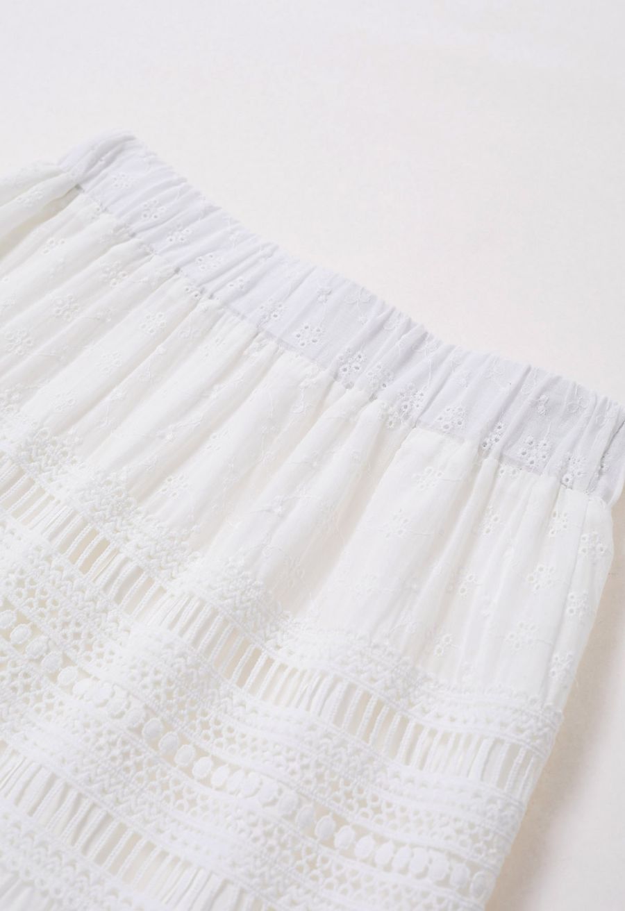Eyelet Embroidery Cutwork Trim Maxi Skirt