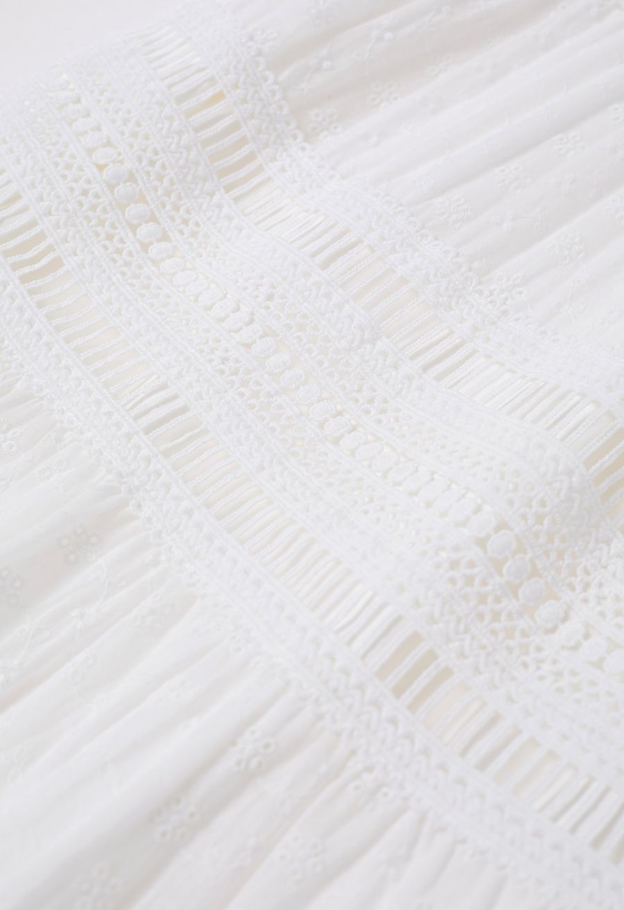 Eyelet Embroidery Cutwork Trim Maxi Skirt
