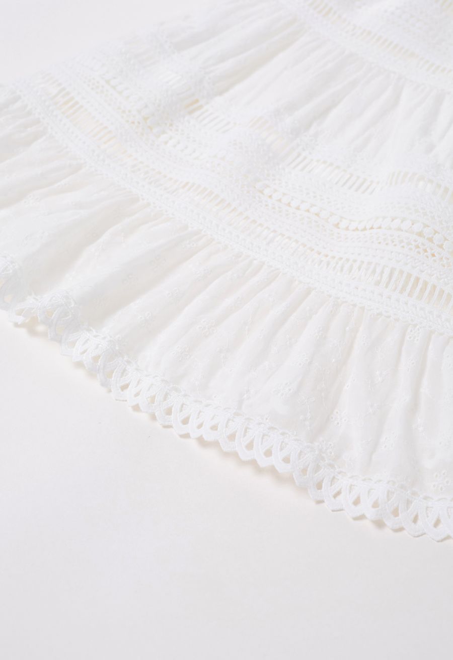 Eyelet Embroidery Cutwork Trim Maxi Skirt