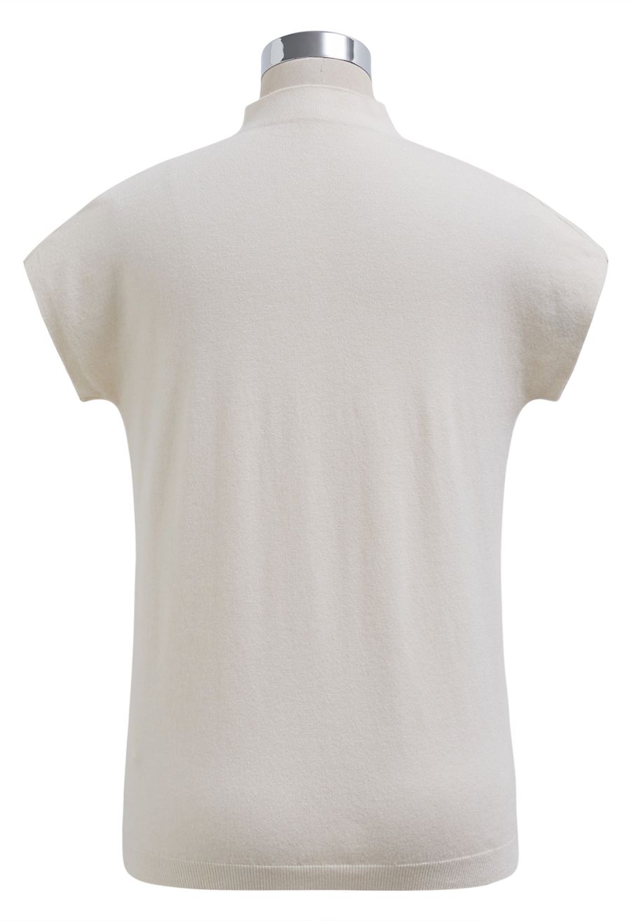 Solid Color Cap Sleeves Knit Top in Ivory