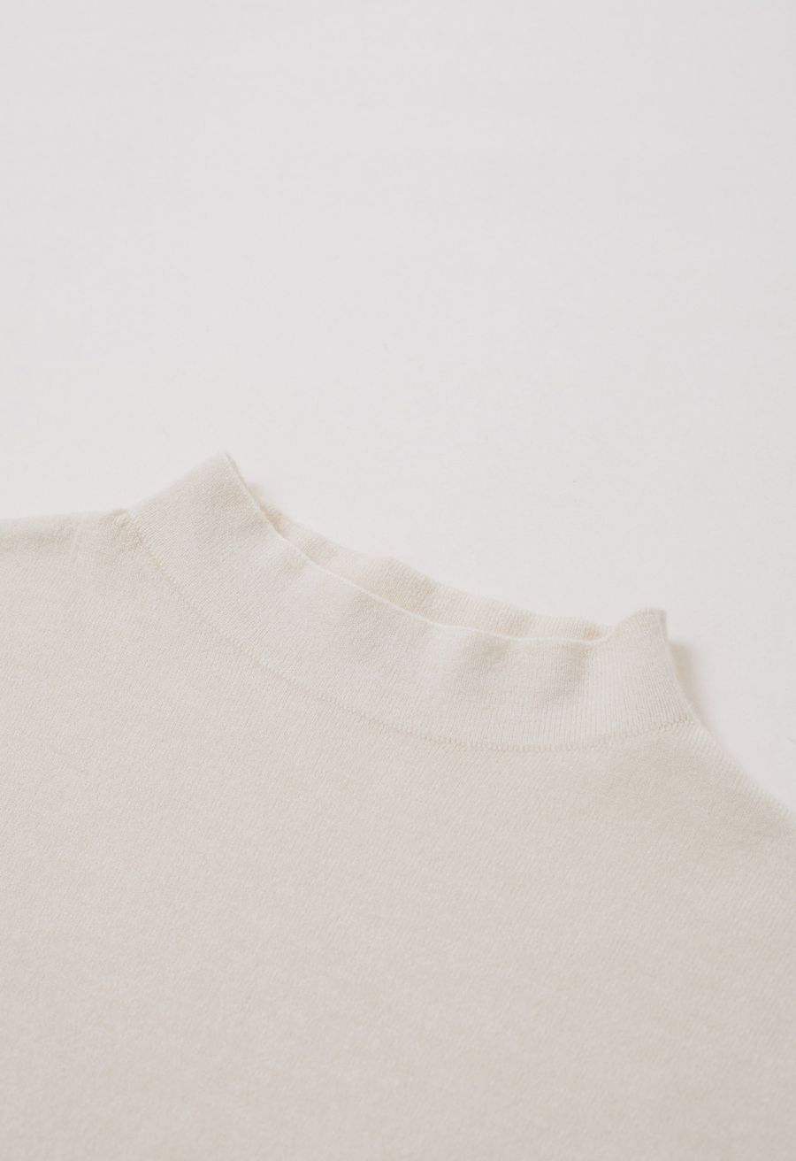 Solid Color Cap Sleeves Knit Top in Ivory