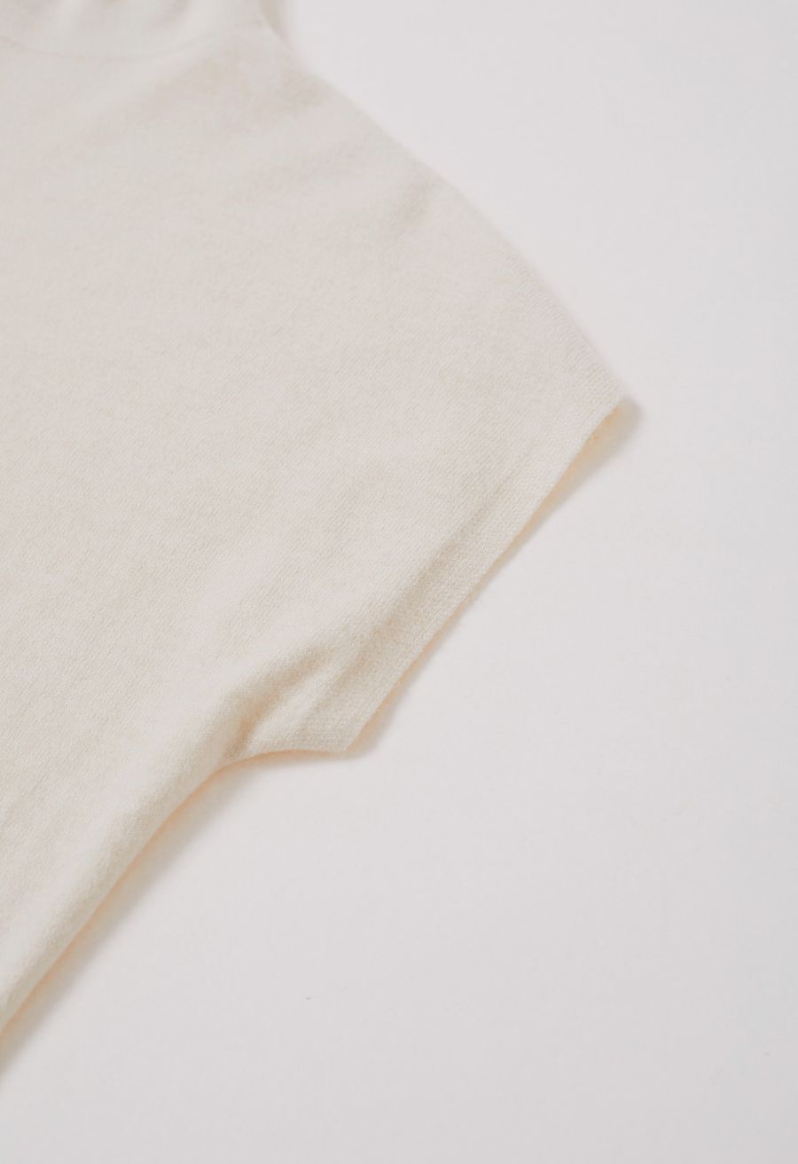 Solid Color Cap Sleeves Knit Top in Ivory