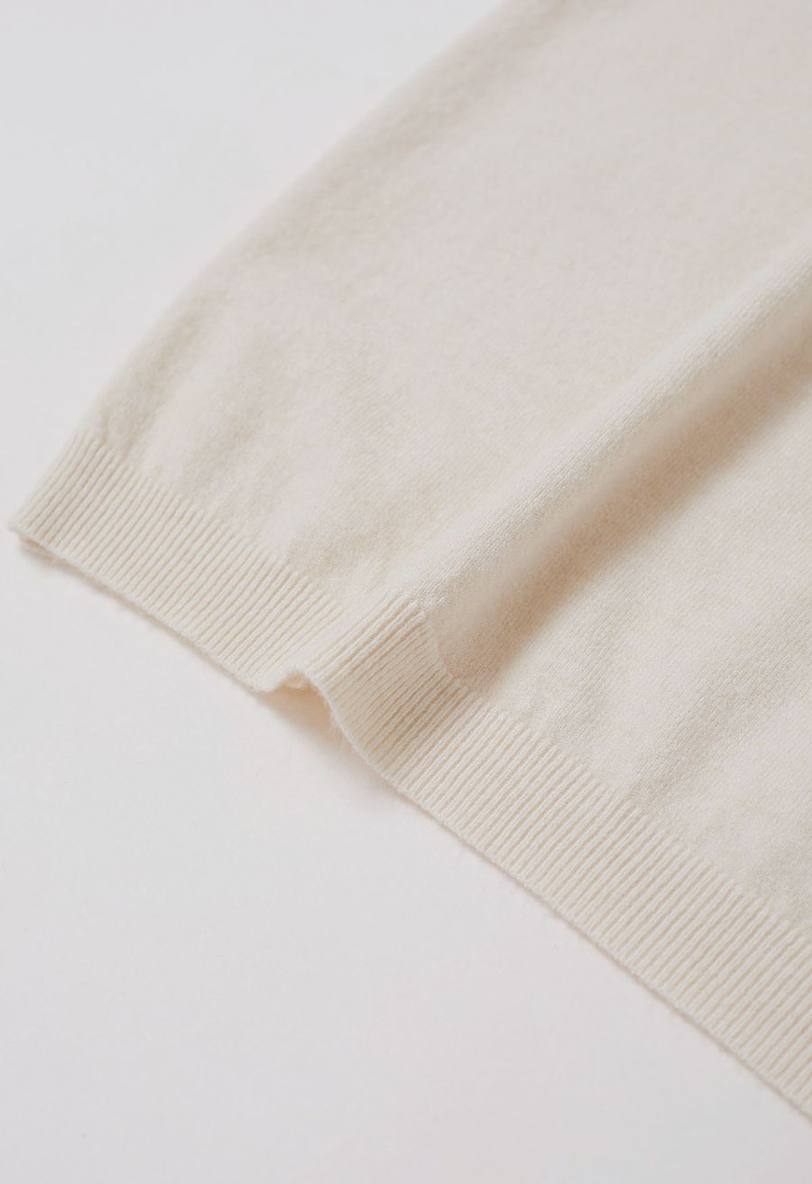 Solid Color Cap Sleeves Knit Top in Ivory