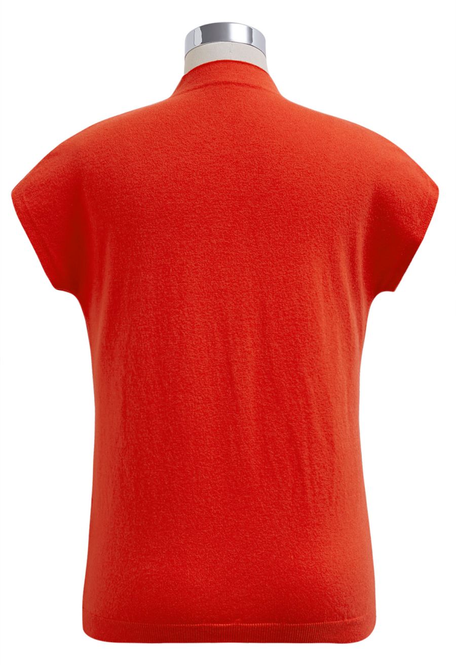 Solid Color Cap Sleeves Knit Top in Orange