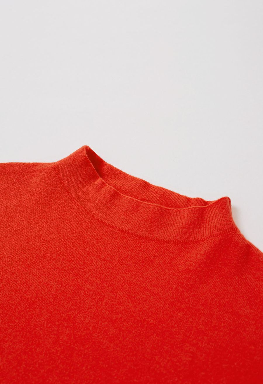 Solid Color Cap Sleeves Knit Top in Orange