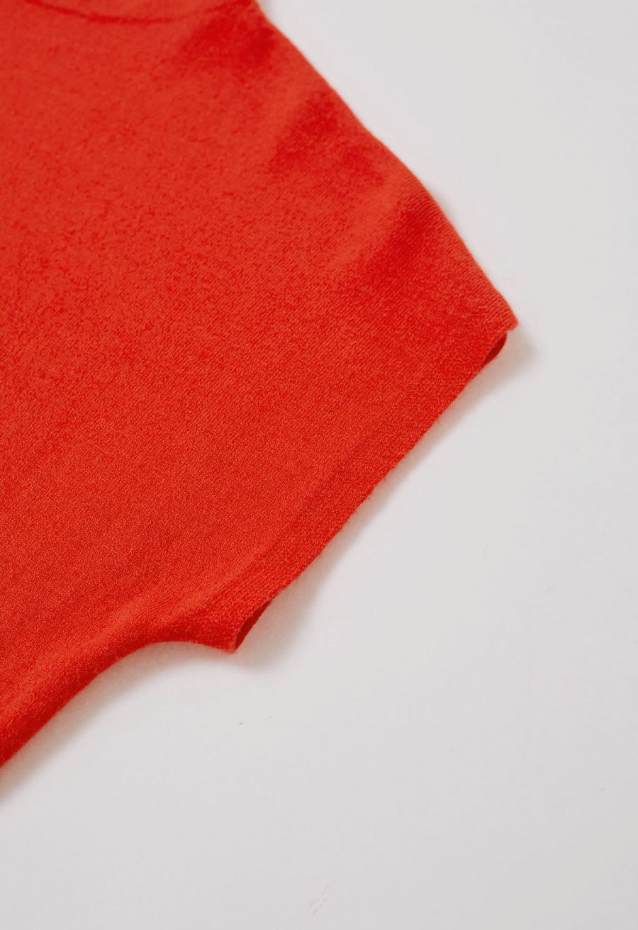 Solid Color Cap Sleeves Knit Top in Orange