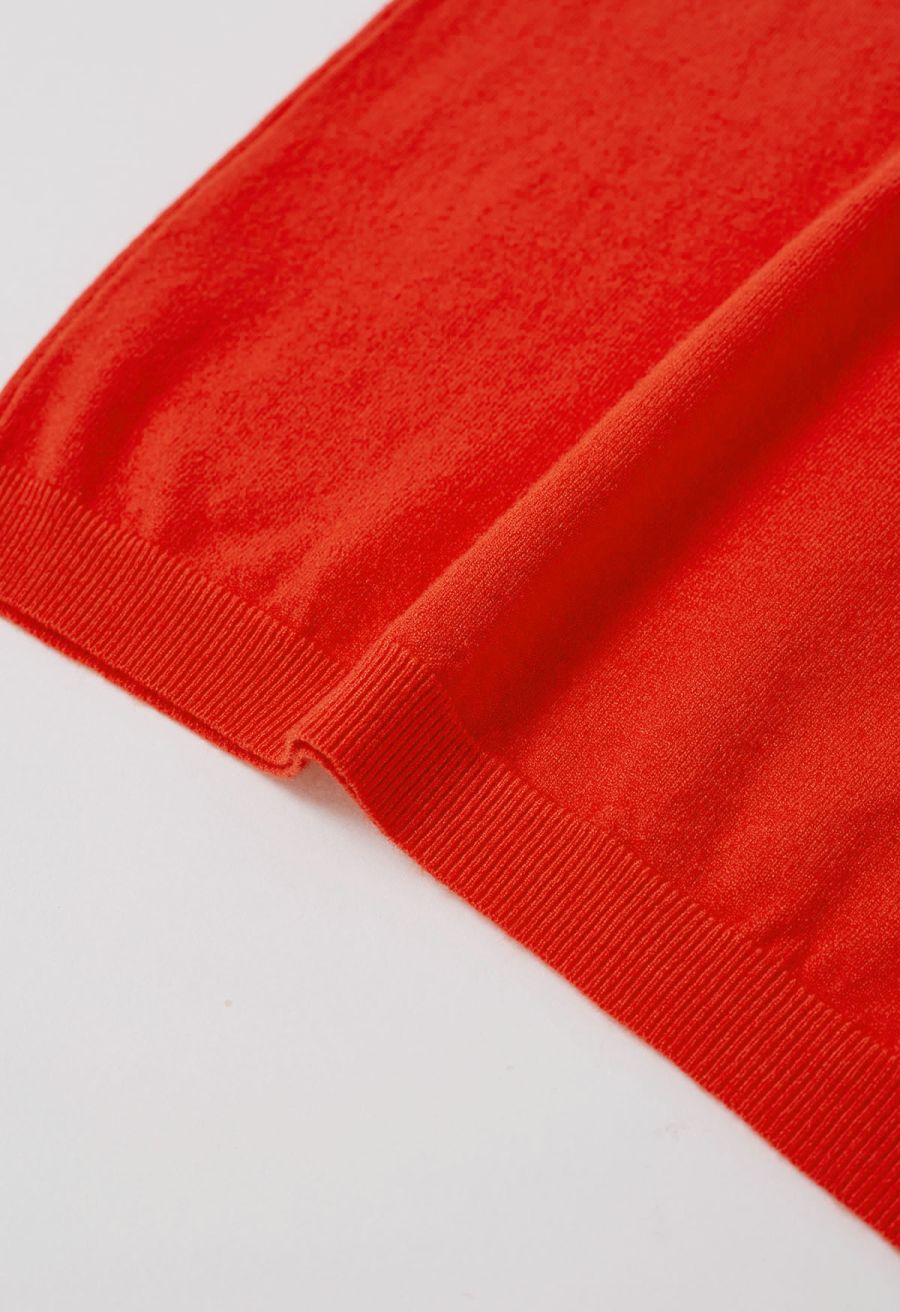 Solid Color Cap Sleeves Knit Top in Orange