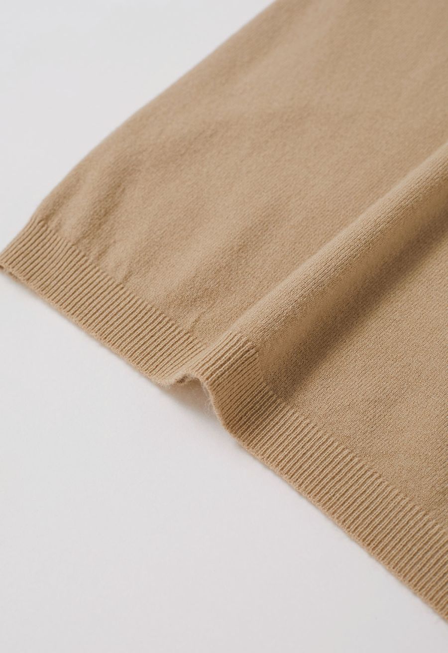 Solid Color Cap Sleeves Knit Top in Tan