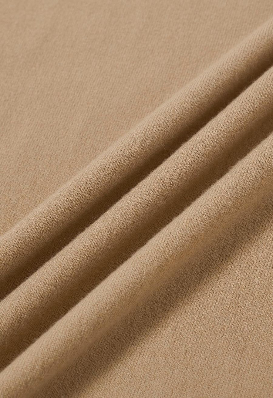Solid Color Cap Sleeves Knit Top in Tan