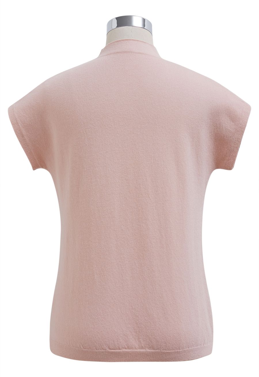 Solid Color Cap Sleeves Knit Top in Pink