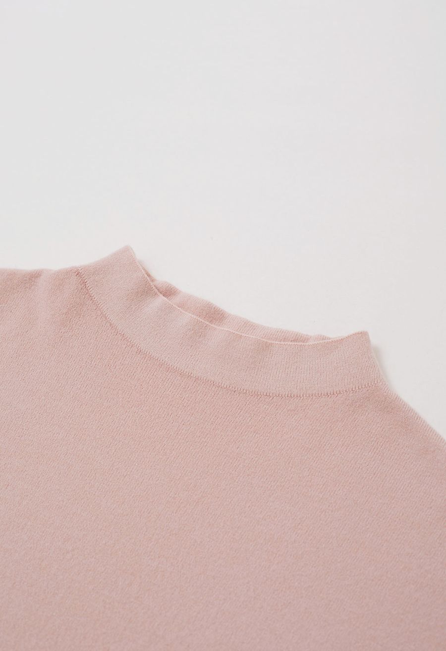 Solid Color Cap Sleeves Knit Top in Pink