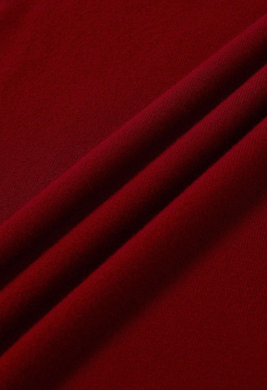 Solid Color Cap Sleeves Knit Top in Red