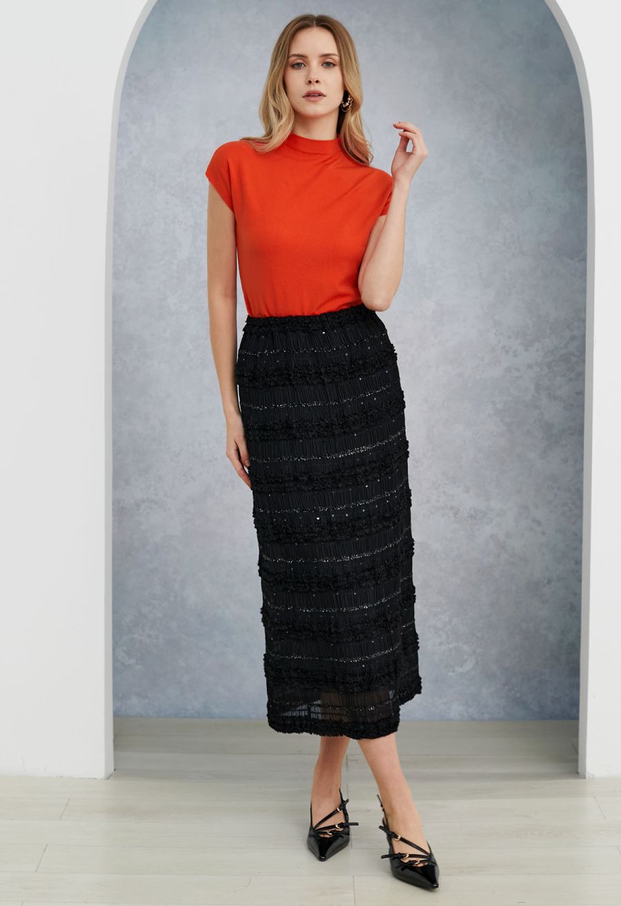 Solid Color Cap Sleeves Knit Top in Orange