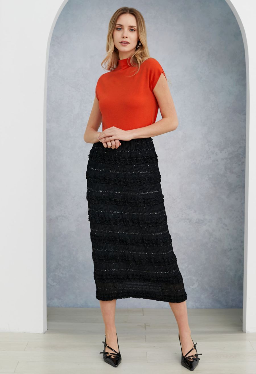 Solid Color Cap Sleeves Knit Top in Orange
