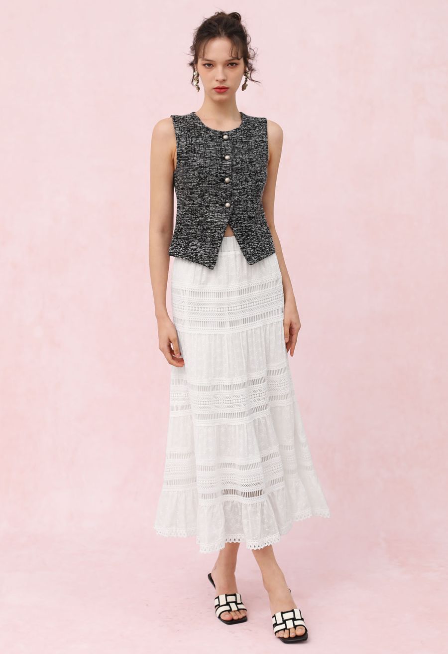 Eyelet Embroidery Cutwork Trim Maxi Skirt