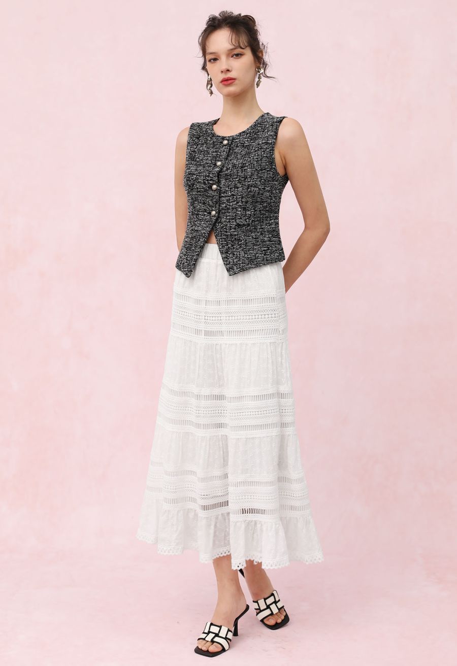Swanky Button Down Tweed Vest in Black