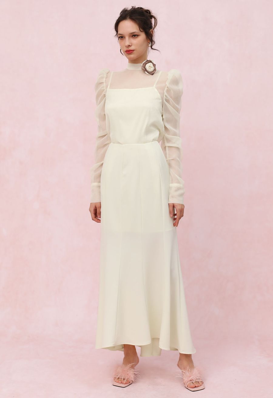 Seam Detailing Mermaid Maxi Skirt in Cream