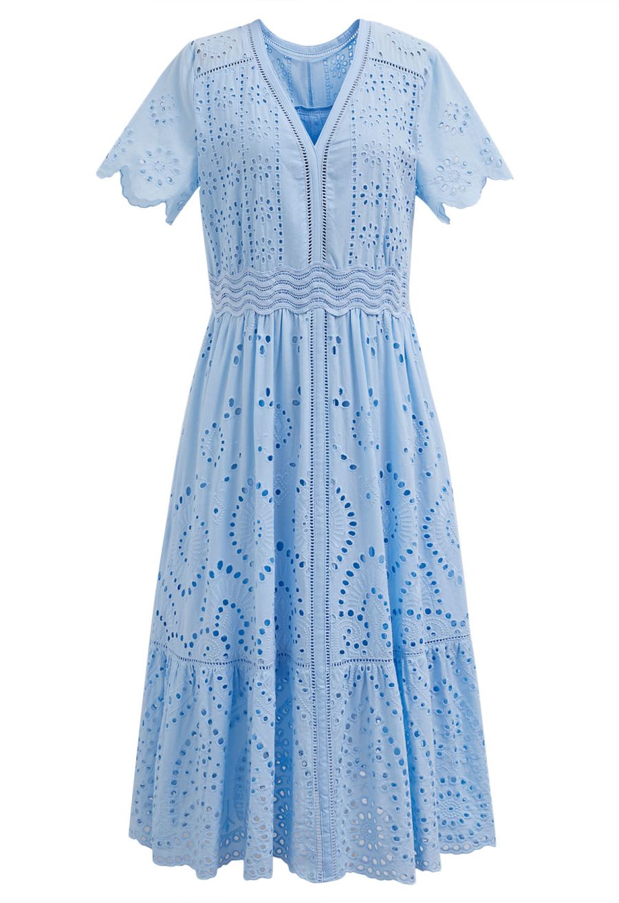 Sunny Day Cutwork Embroidery Midi Dress