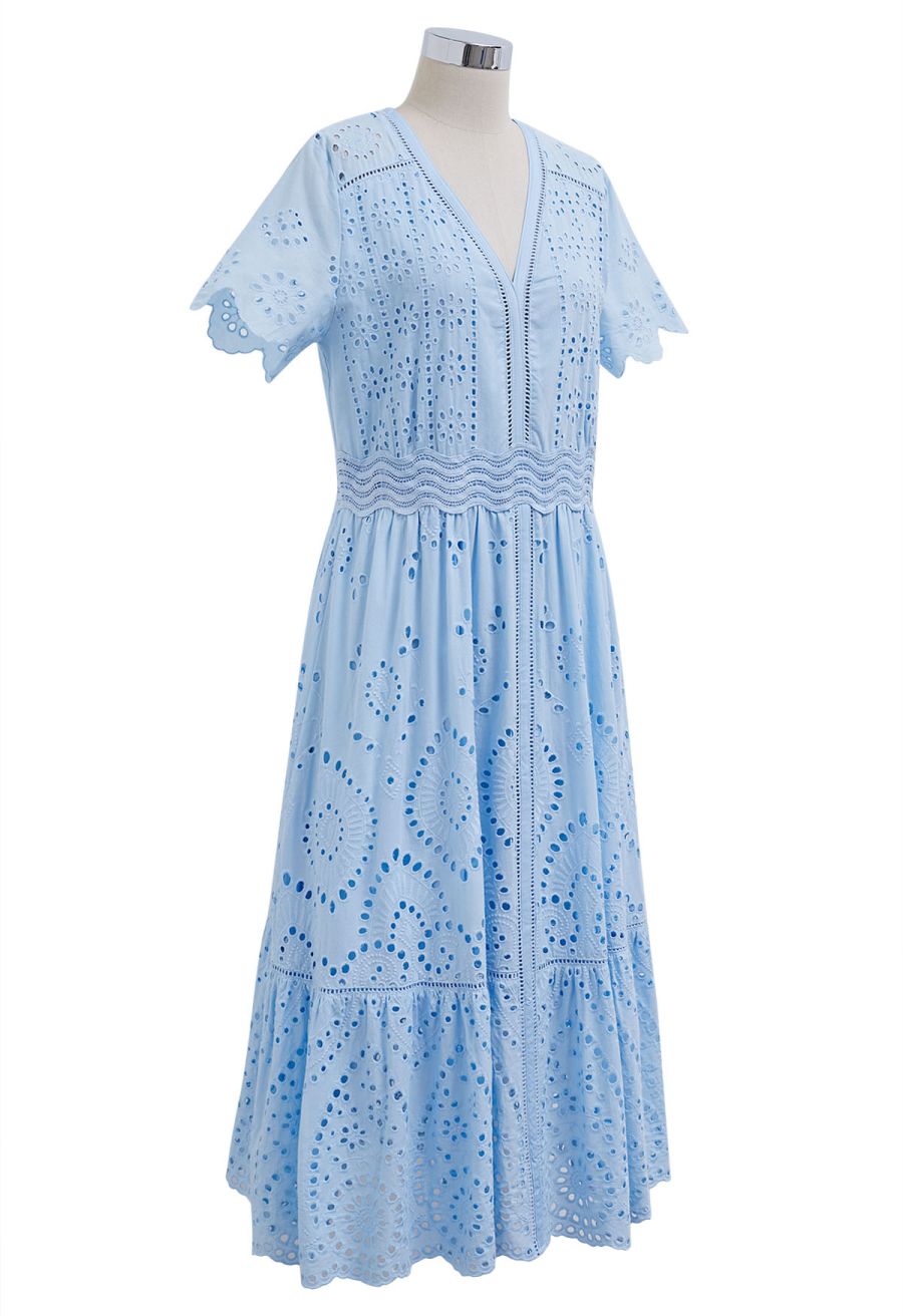 Sunny Day Cutwork Embroidery Midi Dress