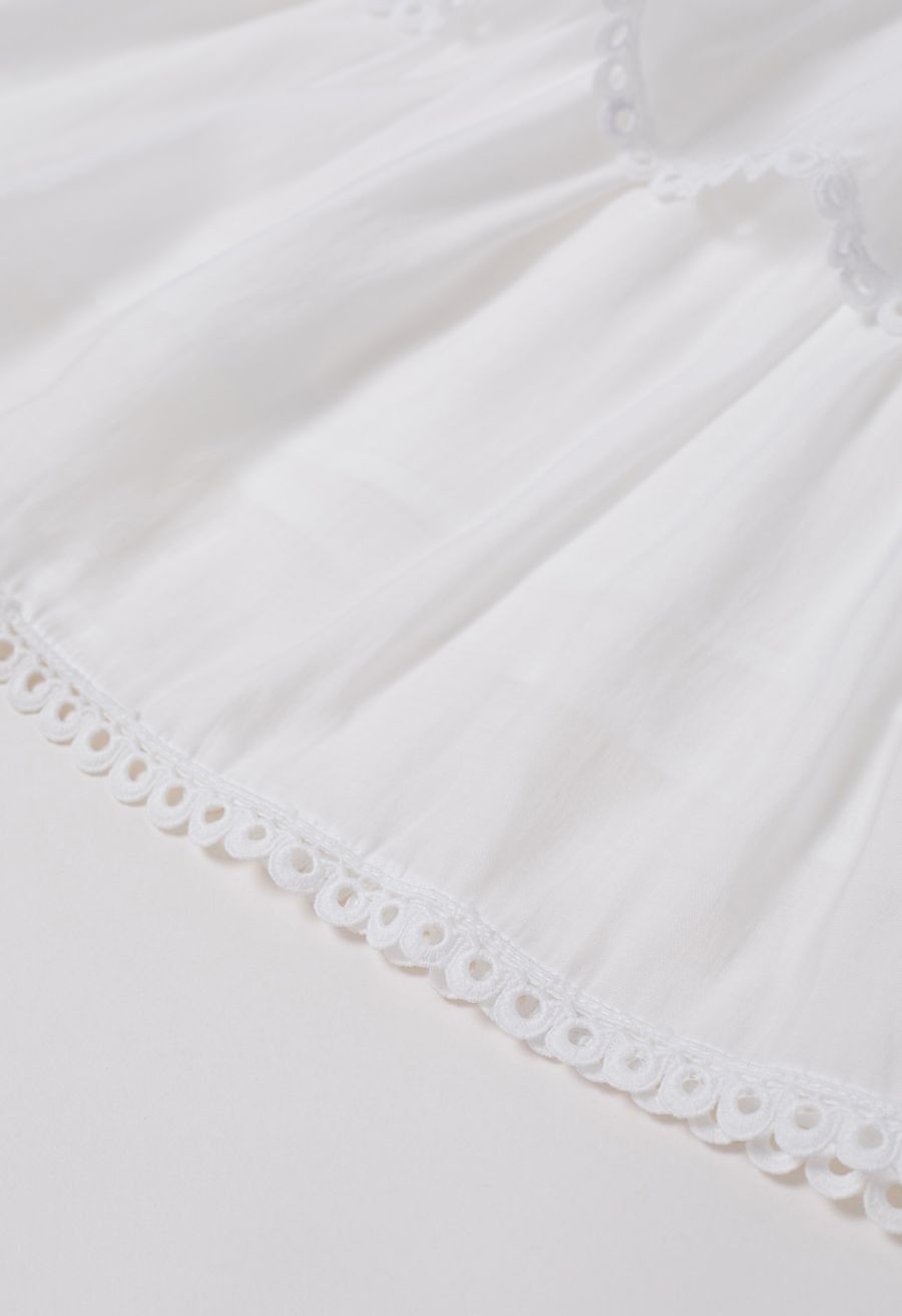 Cutwork Trim Flare Sleeve Tiered Dress in White