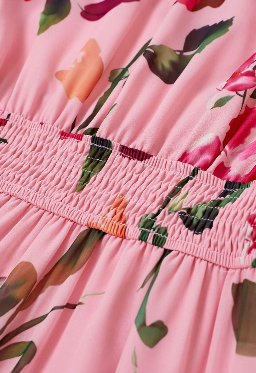 Pink Blossom Tie-Front V-Neck Maxi Dress