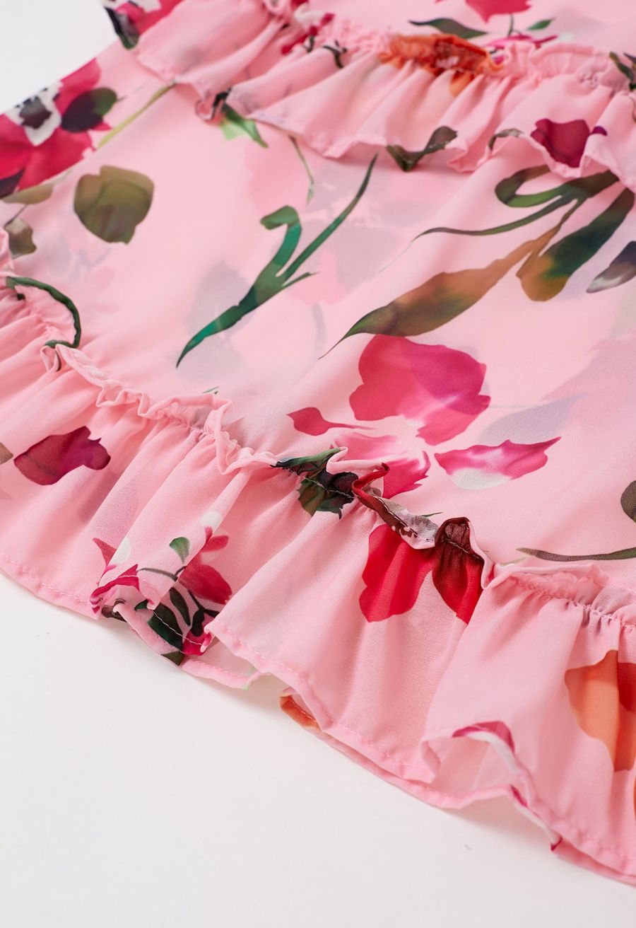 Pink Blossom Tie-Front V-Neck Maxi Dress