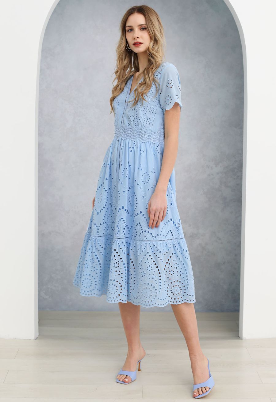Sunny Day Cutwork Embroidery Midi Dress