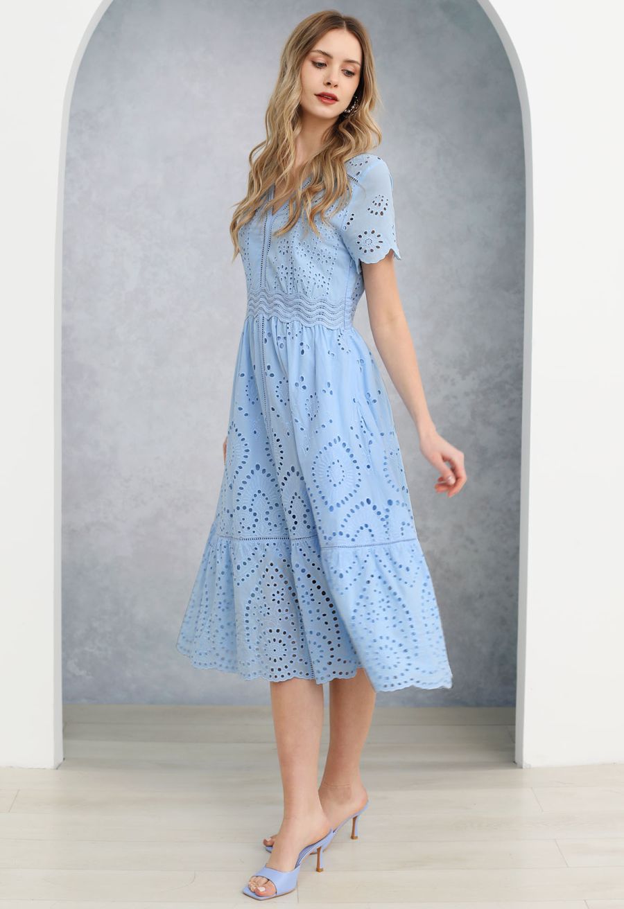 Sunny Day Cutwork Embroidery Midi Dress