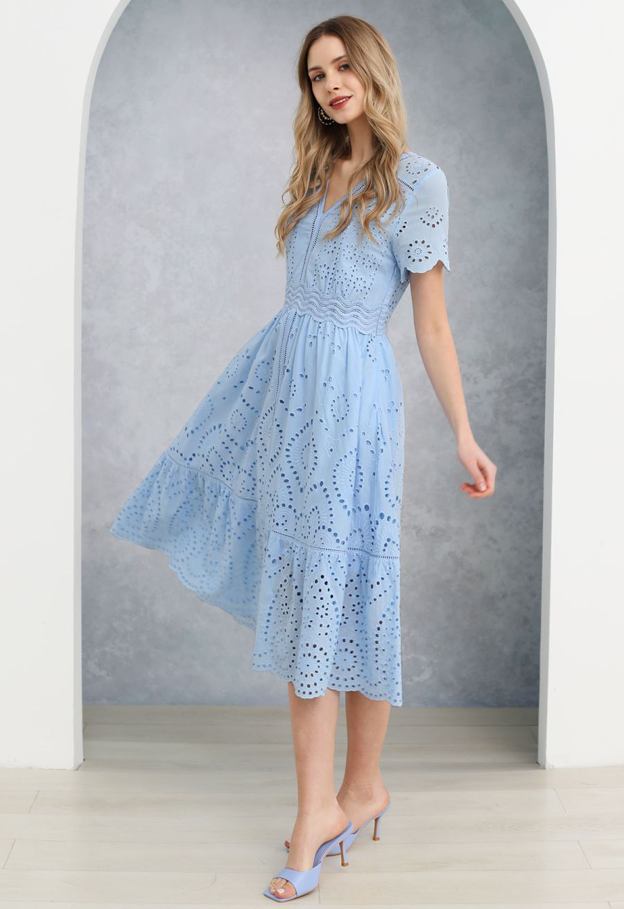 Sunny Day Cutwork Embroidery Midi Dress
