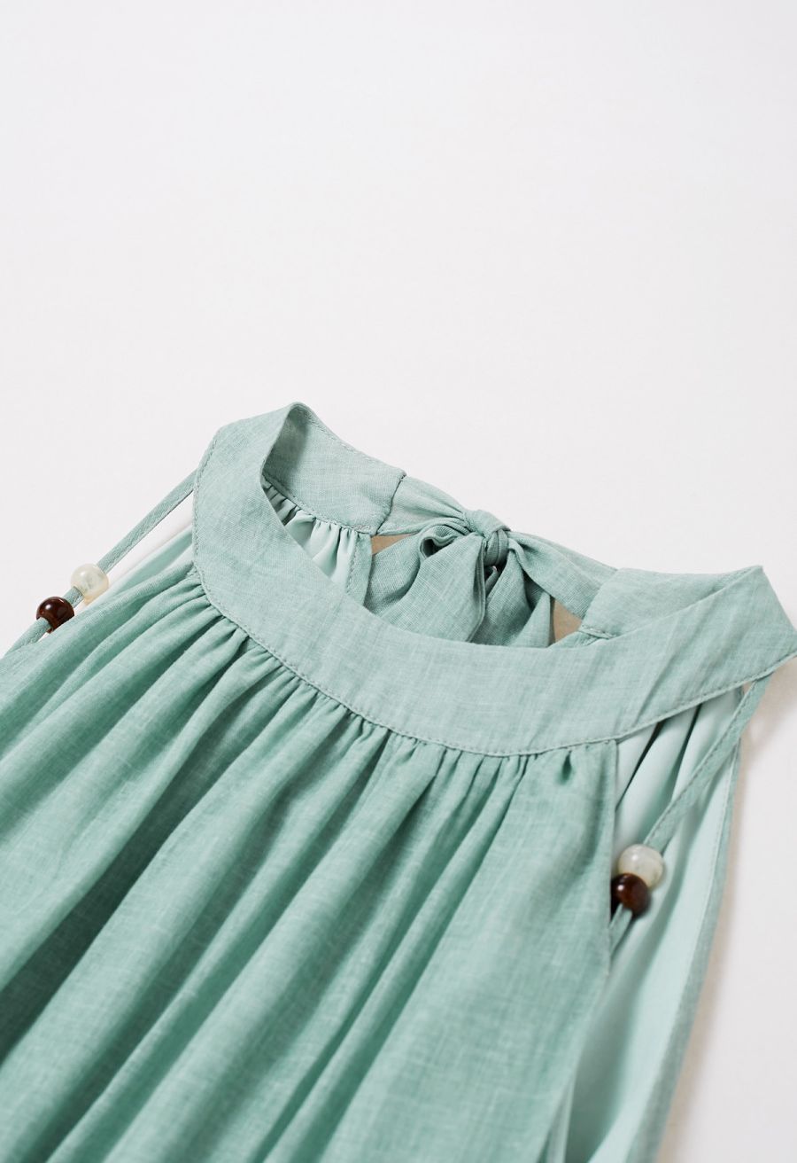 Beaded Tie-Neck Halter Dress in Pea Green