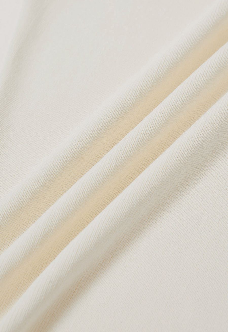 Square Neck Sleeveless Knit Top with Sash in White