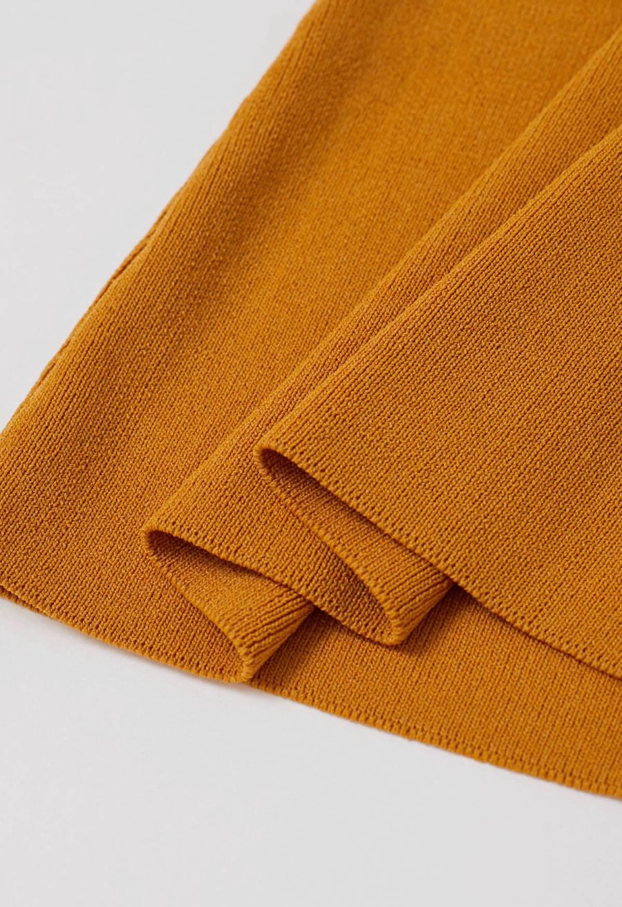 Square Neck Sleeveless Knit Top with Sash in Pumpkin