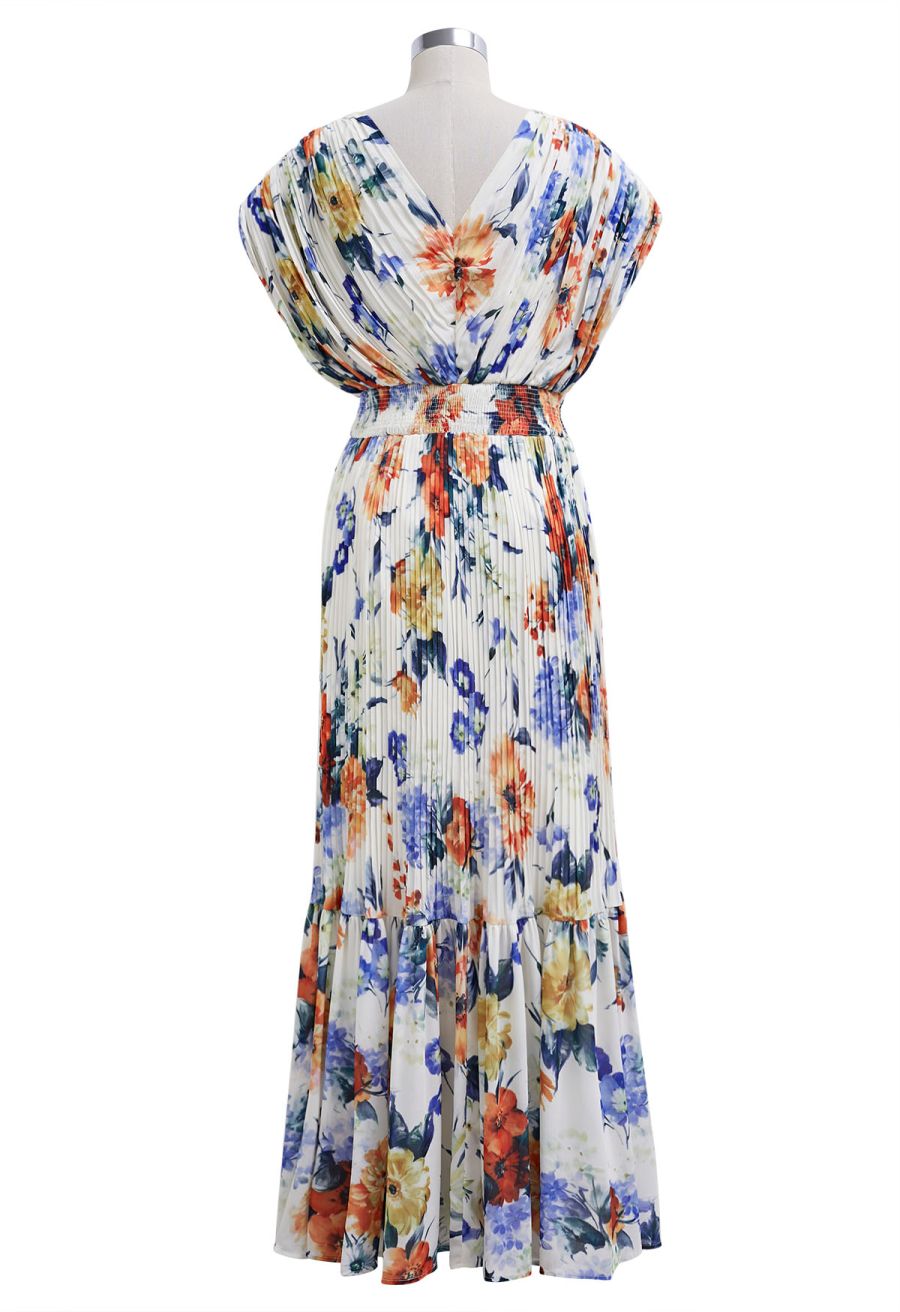 Vernal Blossom Pleated Maxi Dress