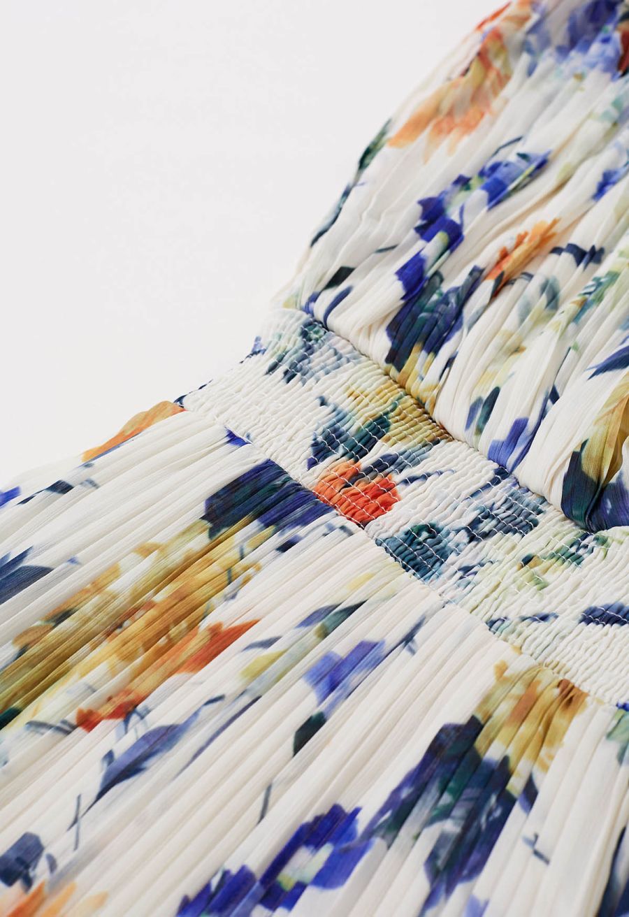Vernal Blossom Pleated Maxi Dress