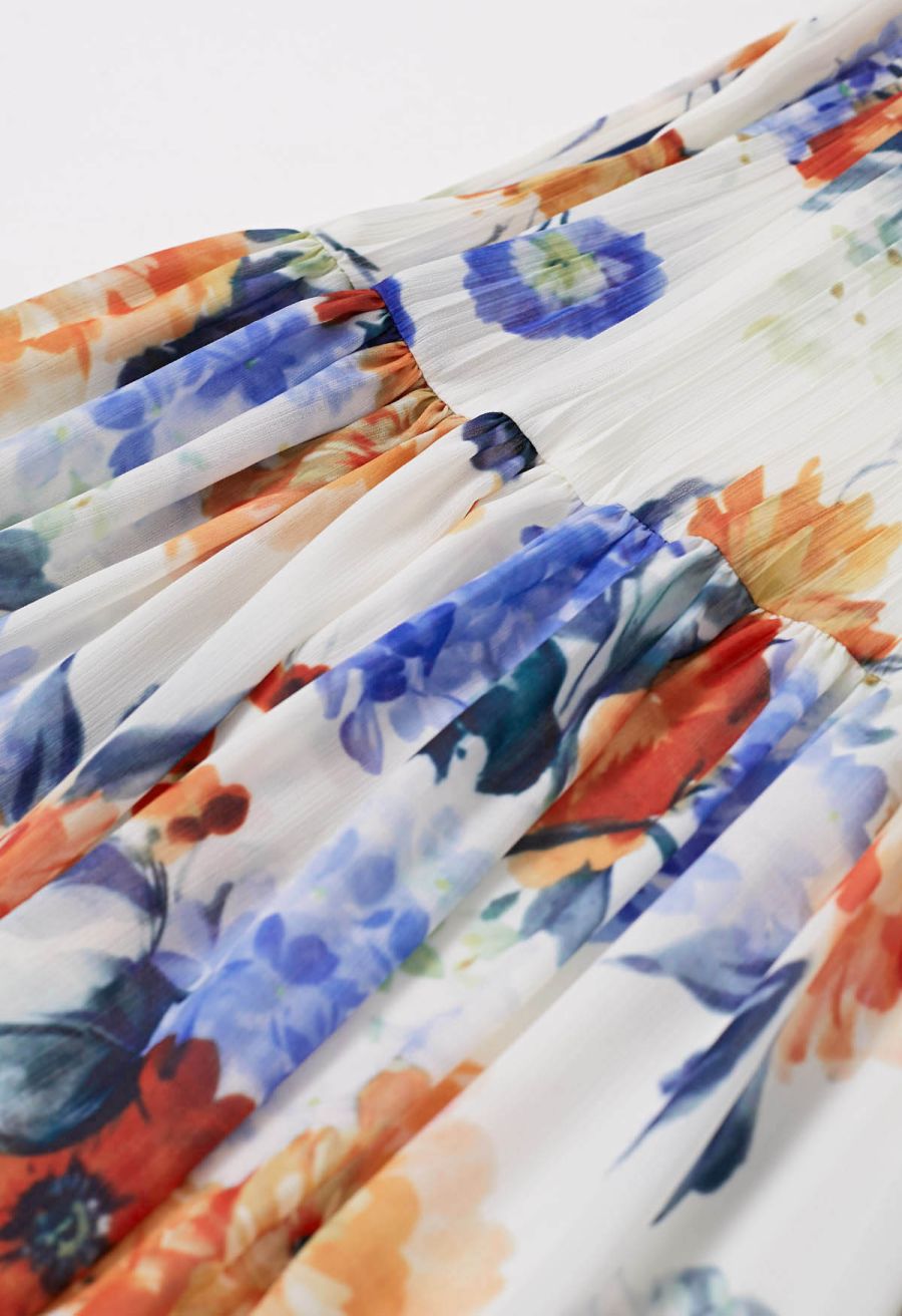 Vernal Blossom Pleated Maxi Dress