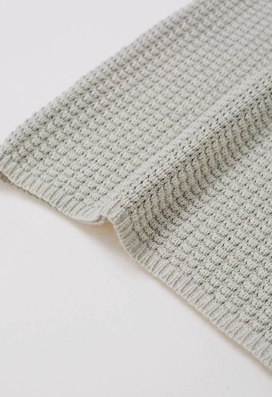 Solid Color Openwork Knit Sleeveless Top in Oatmeal