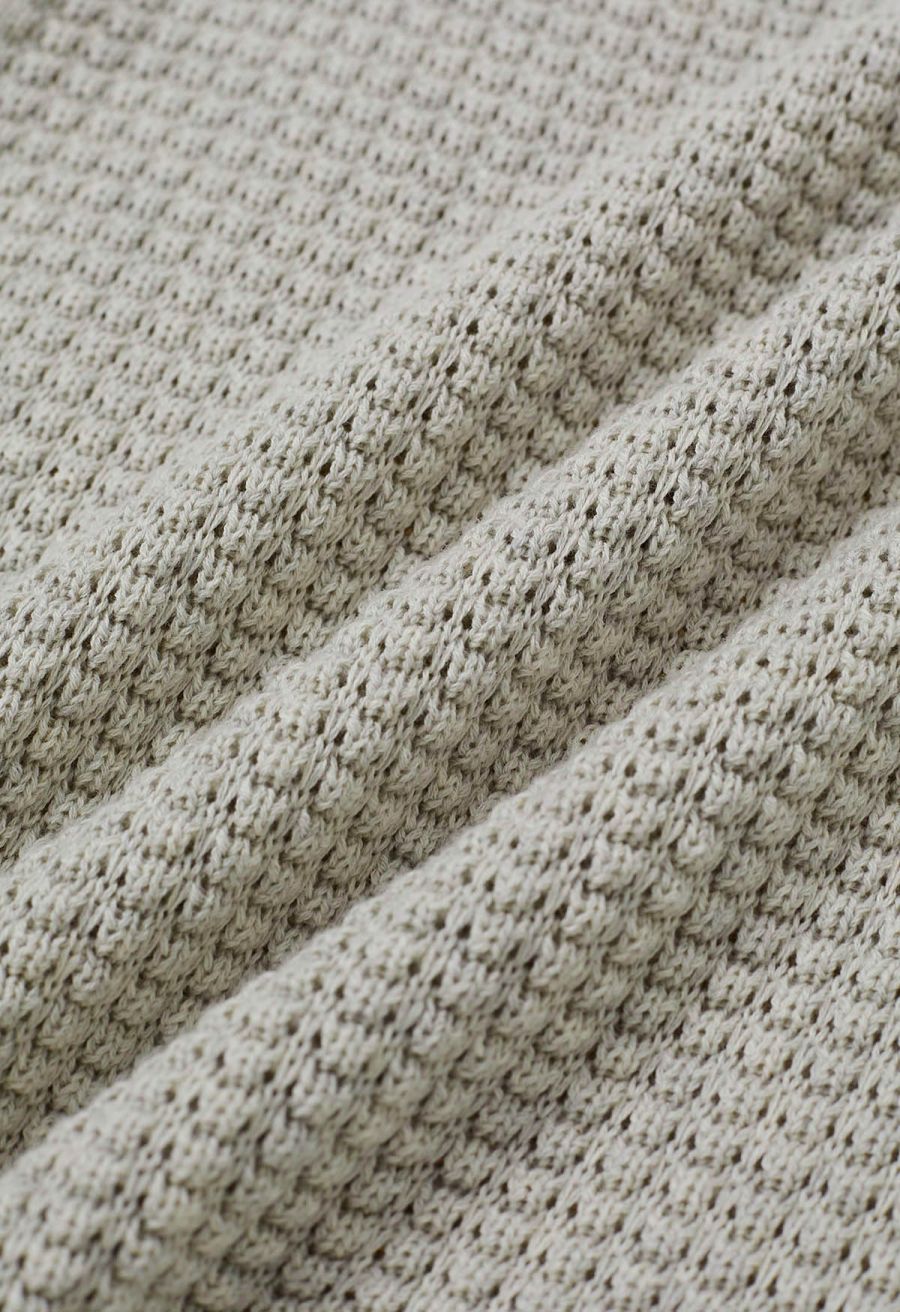 Solid Color Openwork Knit Sleeveless Top in Oatmeal